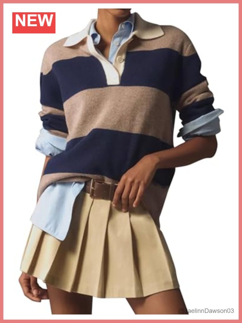 Striped Sweater Rugby Polo Collar Pullover V-Neck Button Front
